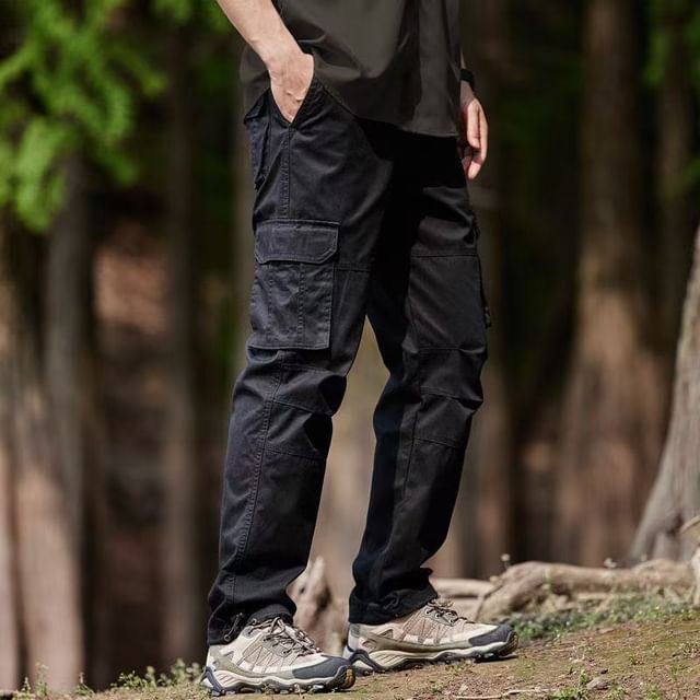 Jozev-Mid Rise Plain Straight Leg Cargo Pants