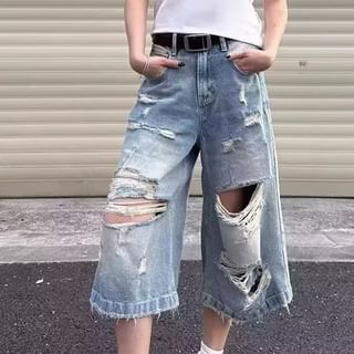 Jozev-Mid Waist Distressed Wide Leg Jorts