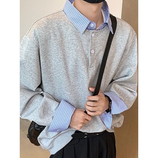 Jozev-Mock Two-Piece Striped Collar Sweatshirt
