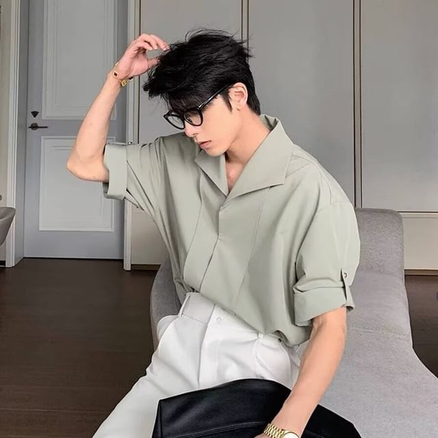 Jozev-Short-Sleeve Rolled Cuff Plain Shirt