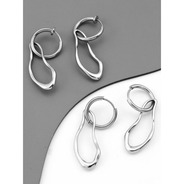 Juanitro-Alloy Hoop Drop Earring Clip On Earring