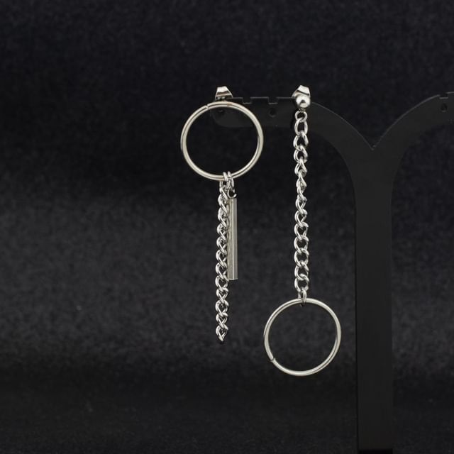 Juanitro-Hoop Chain Asymmetrical Alloy Dangle Earring Ear Cuff