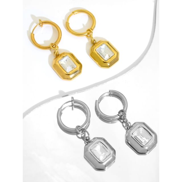 Juanitro-Rhinestone Hoop Drop Earring Clip On Earring