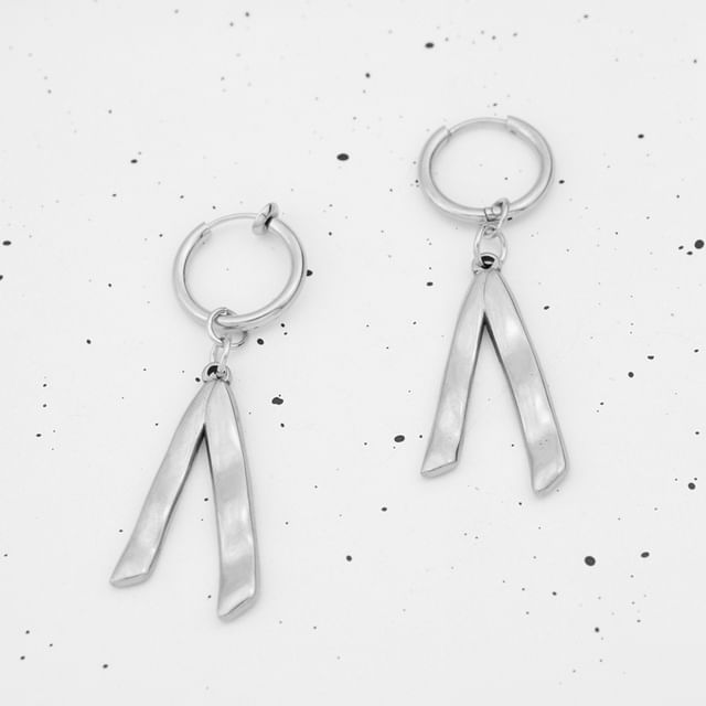 Juanitro-Silver Tone Hoop Drop Earring Clip On Earring