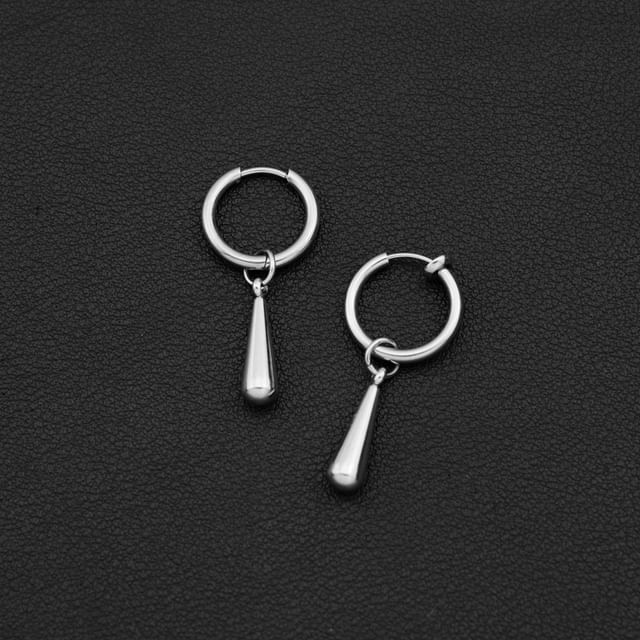 Juanitro-Silver Tone Hoop Drop Earring Clip On Earring