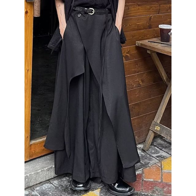 JUN-LEE-Mid Rise Plain Asymmetrical Culottes