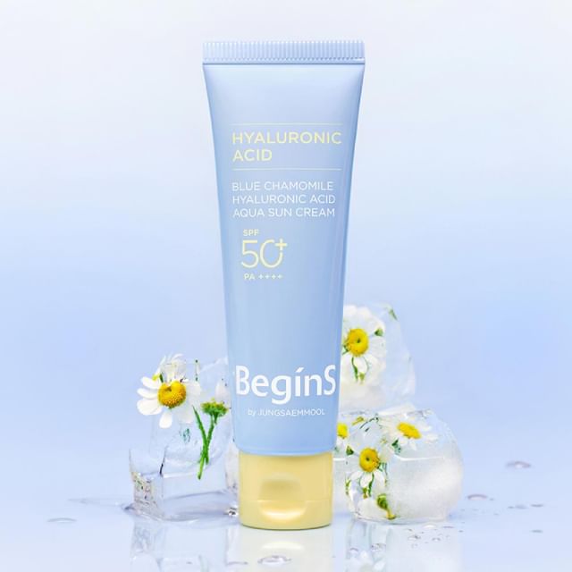 JUNG SAEM MOOL-BeginS Blue Chamomile Hyaluronic Acid Aqua Sun Cream - Crème solaire chimique vegan