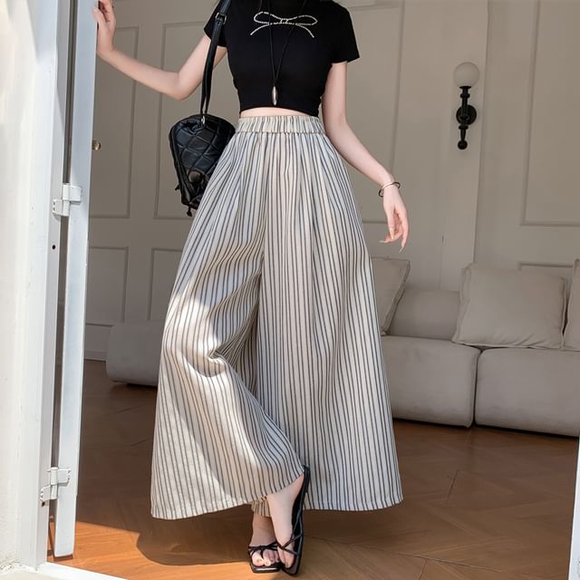 Juuri-Elastic Waist Striped Culottes