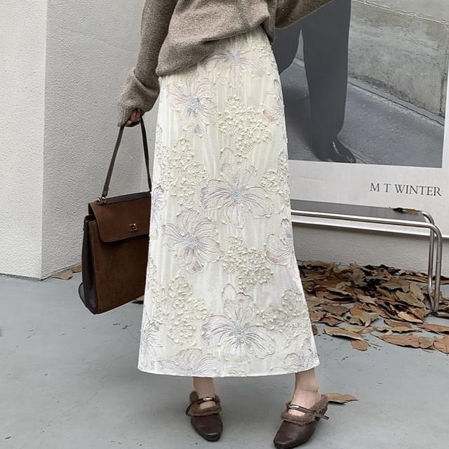Juuri-High Rise Lace Velvet Maxi Skirt