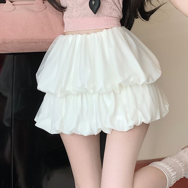 Juuri-High Rise Plain Bubble Mini A-Line Skirt