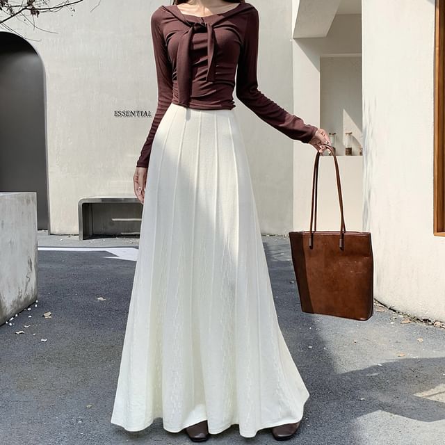 Juuri-High Rise Plain Knit Maxi A-Line Skirt