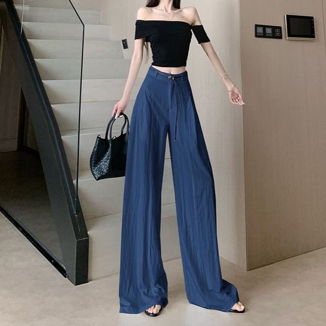 Juuri-High Rise Plain Wide Leg Pants