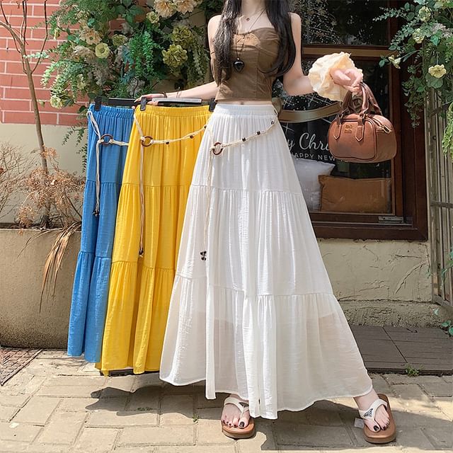 Juuri-High Waist Plain Maxi A-Line Skirt