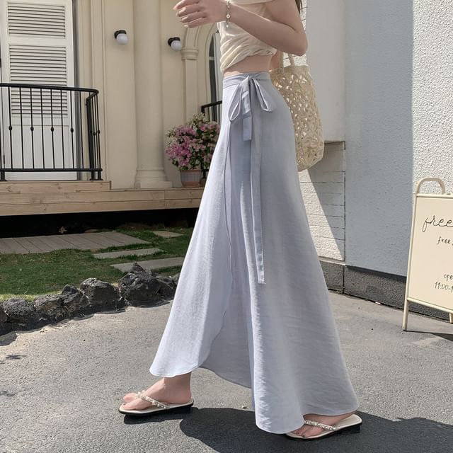 Juuri-High Waist Plain Maxi A-Line Wrap Skirt