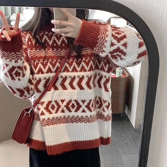 JVL-Crewneck Jacquard Sweater