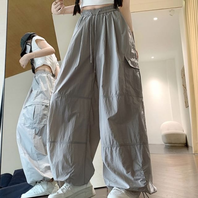 JVL-Drawstring Waist Plain Baggy Pants