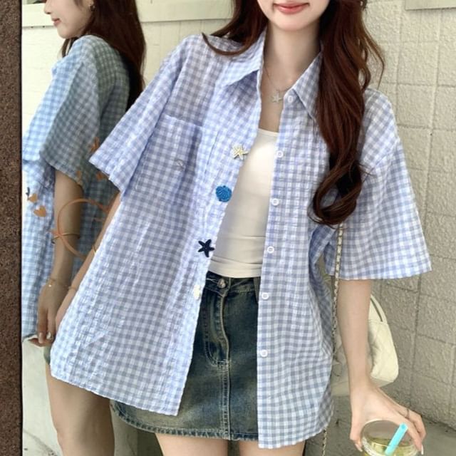 JVL-Elbow-Sleeve Plaid Shirt