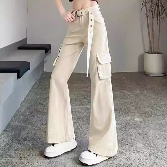 JVL-High Rise Buckled Flared Jeans Various Designs