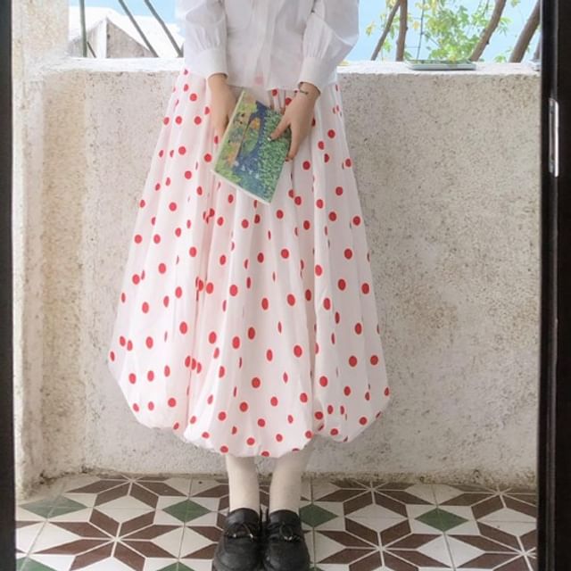 JVL-High Rise Dotted Maxi A-Line Skirt