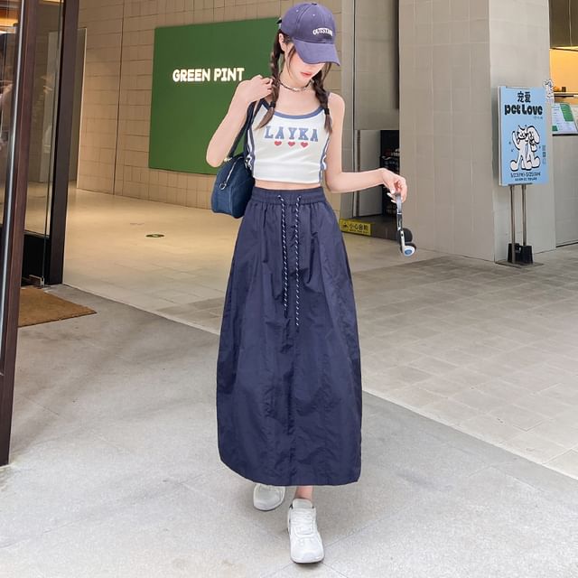 JVL-High Rise Plain Maxi A-Line Skirt