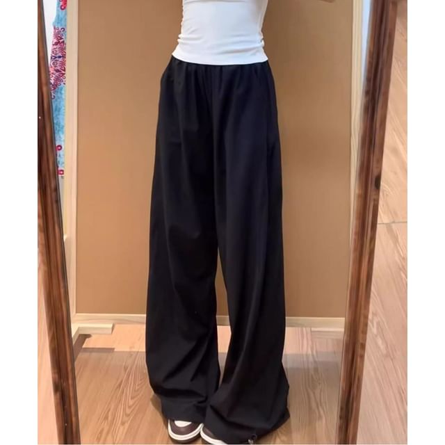 JVL-High Waist Plain Wide Leg Pants