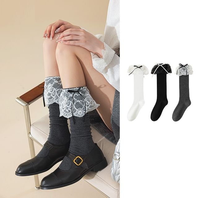JVL-Lace Ruffle Long Socks