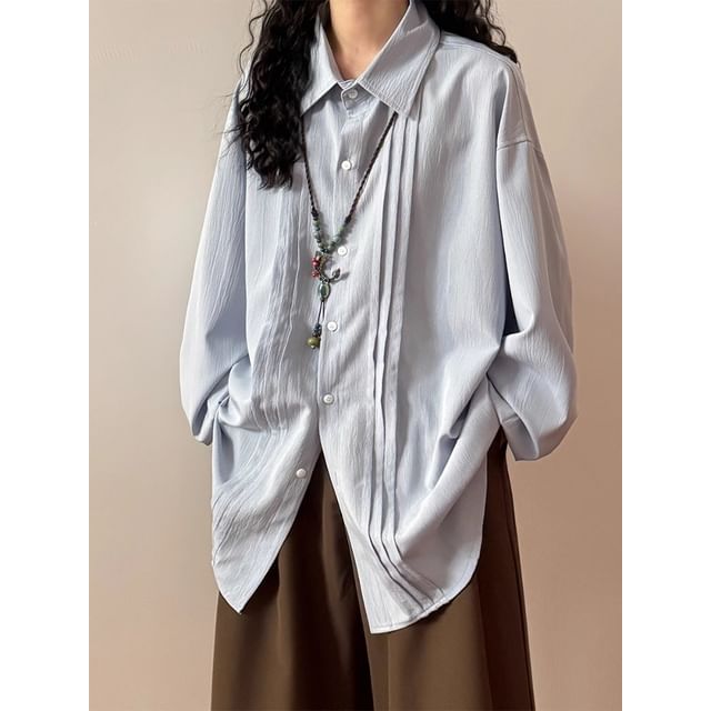 JVL-Long-Sleeve Pleated Plain Shirt