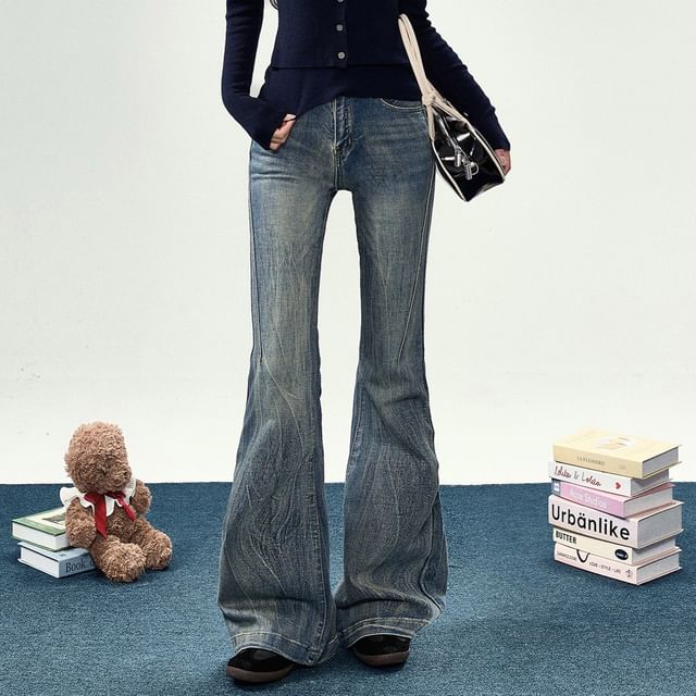 JVL-Mid Waist Washed Bell Bottom Jeans