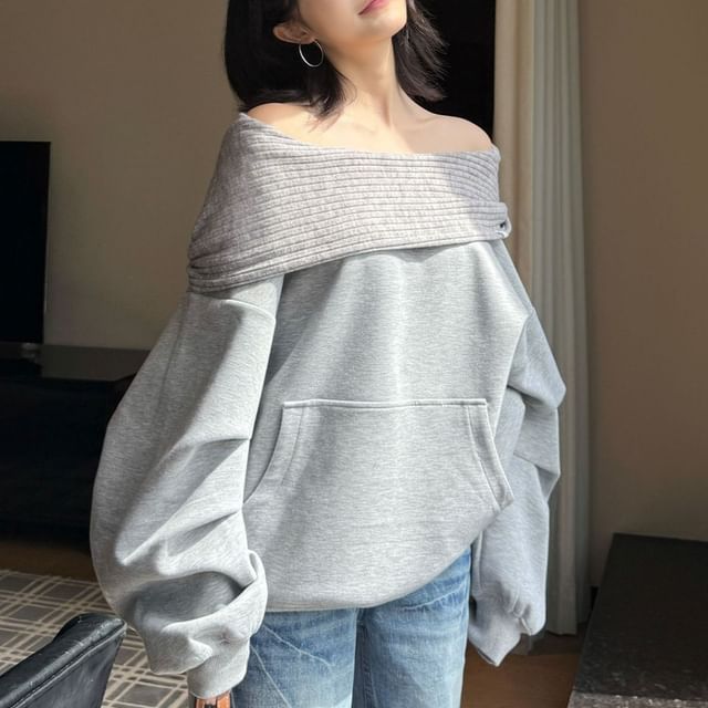 JVL-Off-Shoulder Melange Pullover