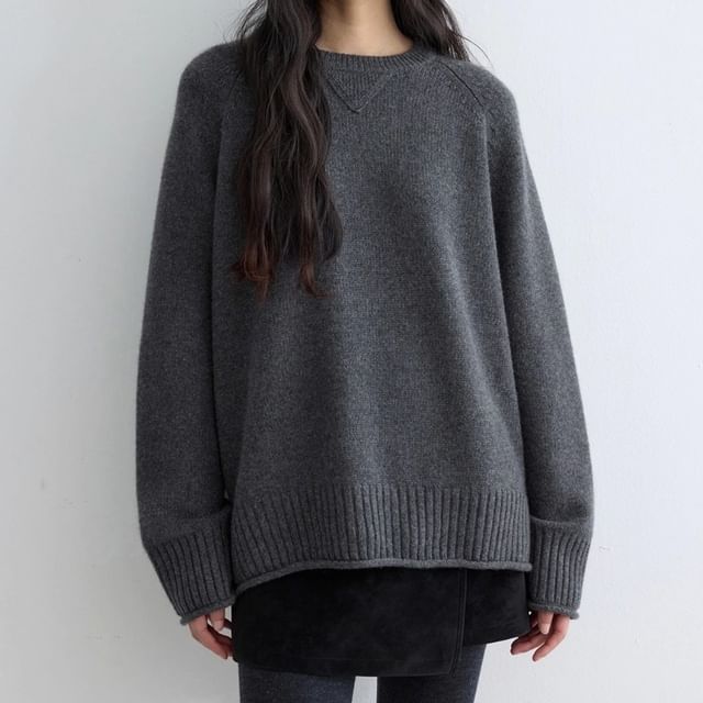 JVL-XL Crew Neck Melange Slit Sweater