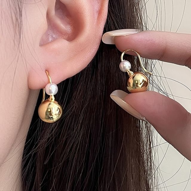 Kamuel-Ball Faux Pearl Drop Hook Earring