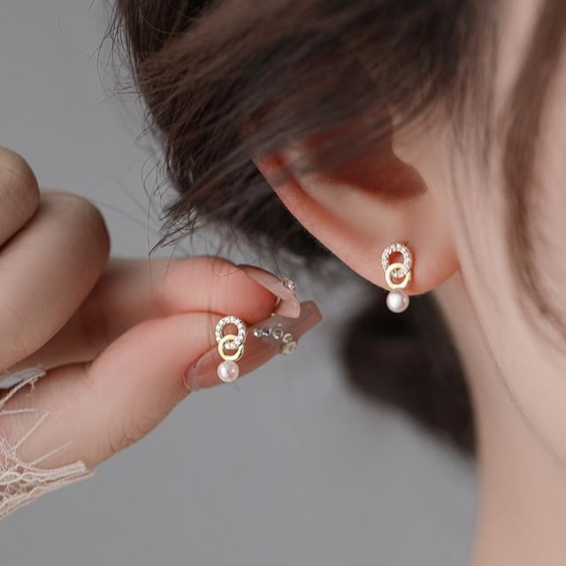 Kamuel-Rhinestone Faux Pearl Stud Earring