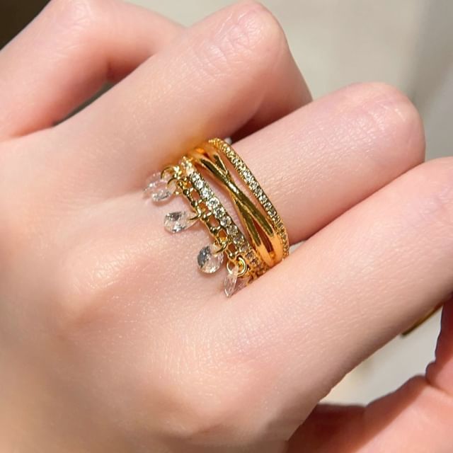 Kamuel - Rhinestone Fringed Layered Open Ring | YesStyle
