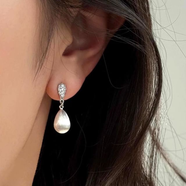 Kamuel-Rhinestone Teardrop Brushed Alloy Drop Earring