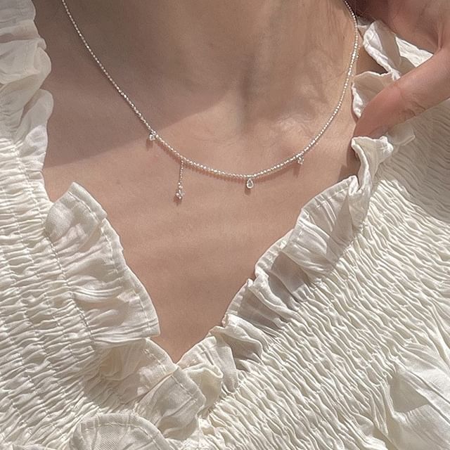 Kamuel-Teardrop Rhinestone Alloy Choker