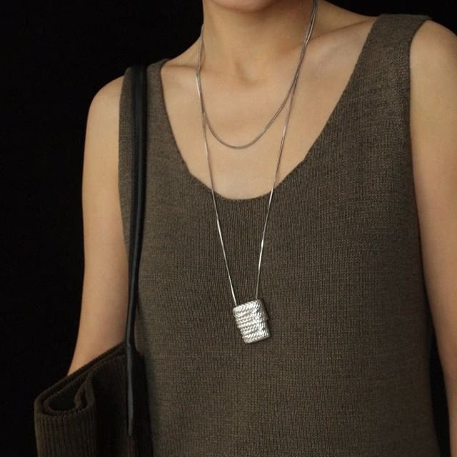 Kamuel-Textured Stainless Steel Long Necklace