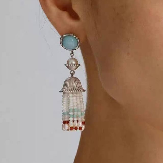Kanzashi-Beaded Fringed Earring
