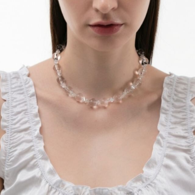 Kanzashi-Clear Beaded Necklace