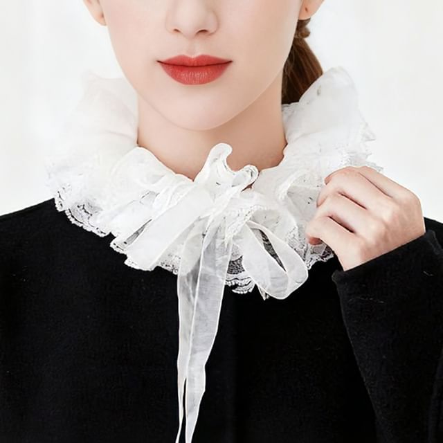 Kanzashi-Tie Strap Ruffle Lace Decorative Collar