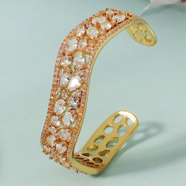 Kanzashi-Wavy Rhinestone Alloy Open Bangle