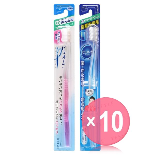 Kao-PureOra Compact Slim Head Toothbrush 10pcs Bundle Set