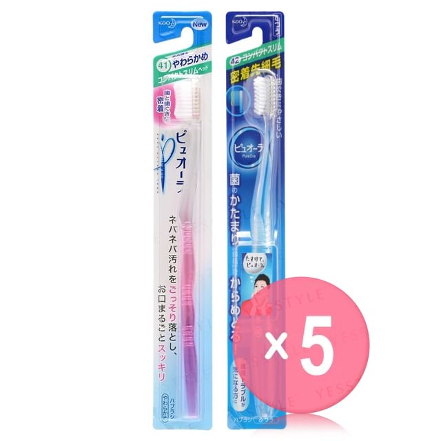 Kao-PureOra Compact Slim Head Toothbrush 5pcs Bundle Set