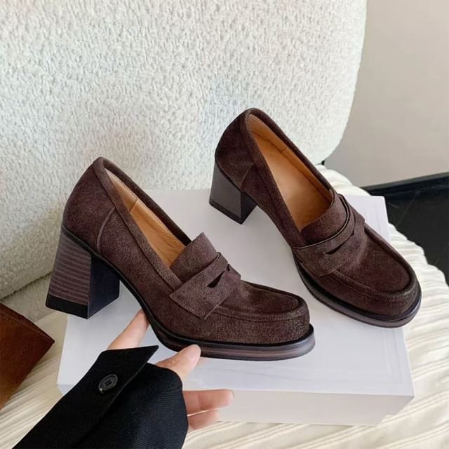 Karlao-Block Heel Plain Loafers
