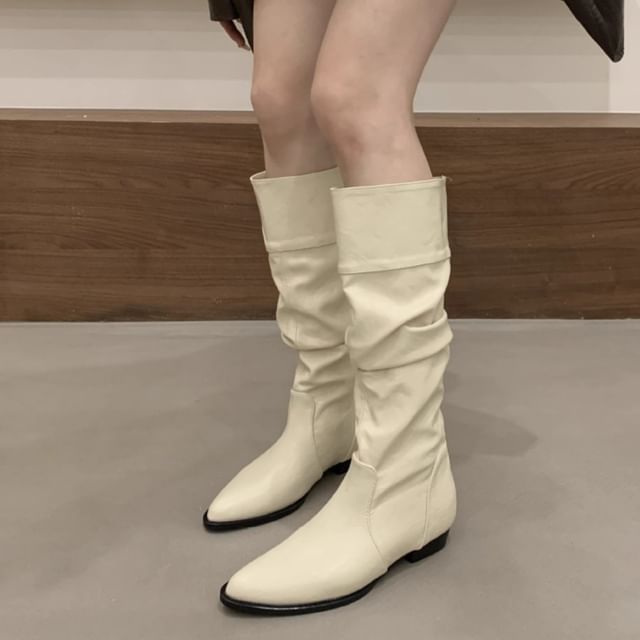 Karlao-Faux Leather Plain Tall Boots