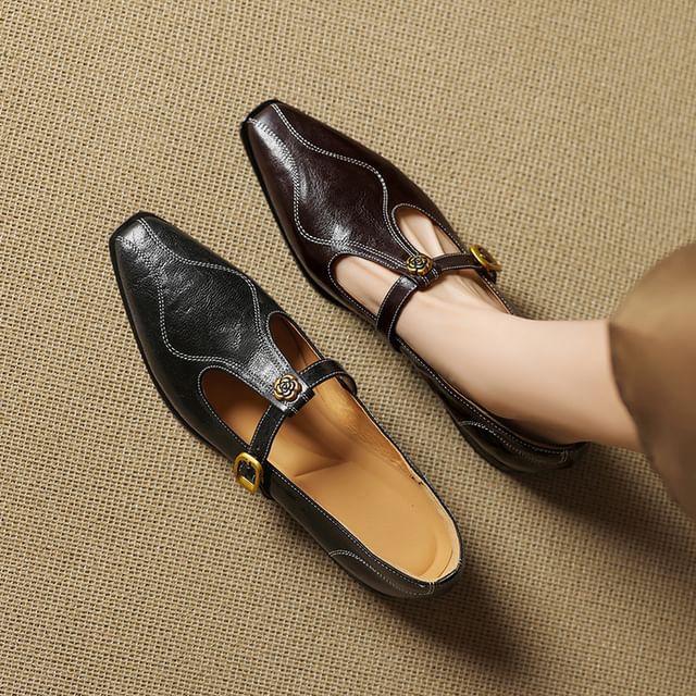 Karlao-Faux Leather T Strap Flats