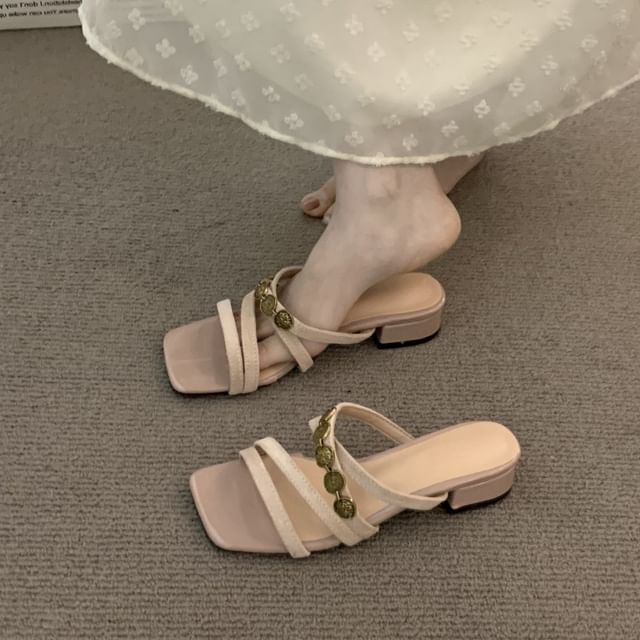 Karlao-Low Heel Metal Accent Slide Sandals