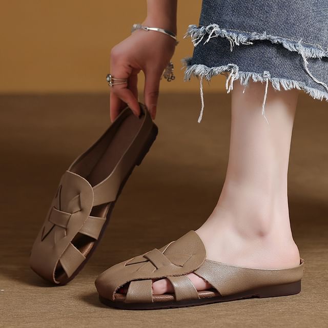 Karlao-Plain Cutout Faux Leather Mules