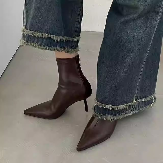Karlao-Pointed Toe Kitten Heel Short Sock Boots