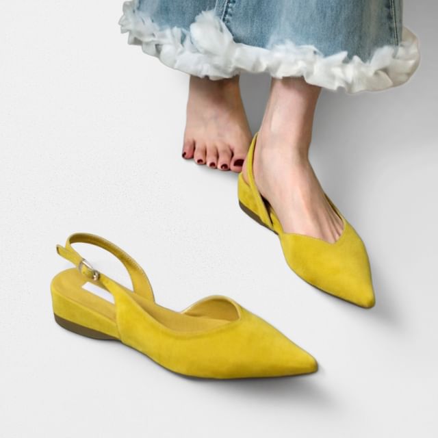 Karlao-Pointed Toe Slingback Faux Suede Wedge Pumps