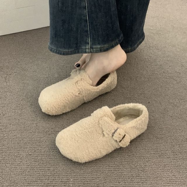 Karlao-Round Toe Buckled Fleece Slip-Ons